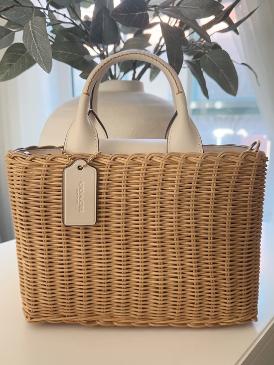 Coach Handbags - Coach Wicker Rattan Tote with Cream Leather Handles Like New!